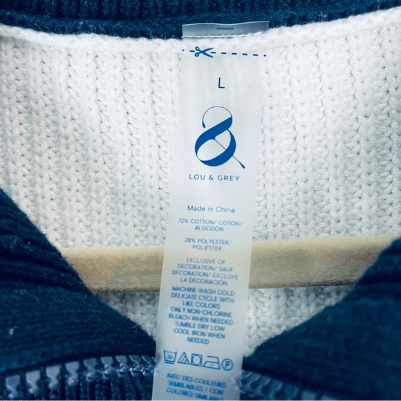 Lou & Grey Women Large Striped Polo Sweater Varsity Letter Half Zip Chunky Knit - Picture 4 of 6